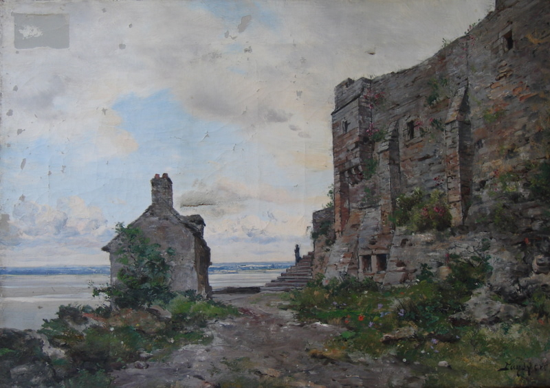 La Maison de la Truie qui file et la mer de la barbacane du Chatelet au Mont Saint-Michel._0