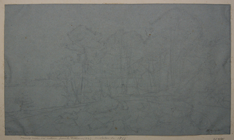 Etude pour le tableau n°42, “Pins maritimes matin” (Salon 1864)  (Douarnenez). (Titre inscrit), Emmanuel Lansyer, 1863