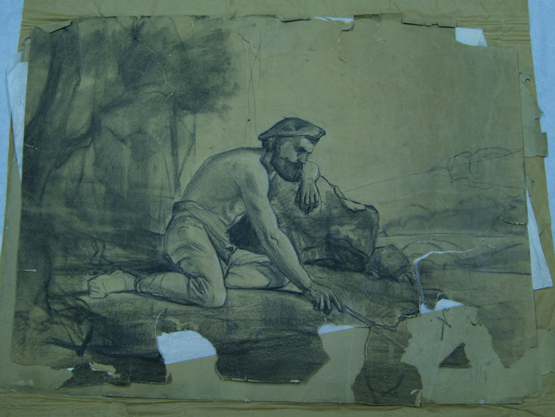 Homme avec un genou à terre. (Titre factice), Emmanuel Lansyer, 1861