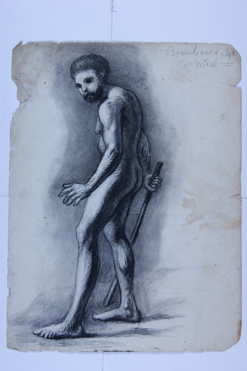 Homme nu debout tenant un bâton dans la main droite. (titre factice), Brivet, 19e siècle