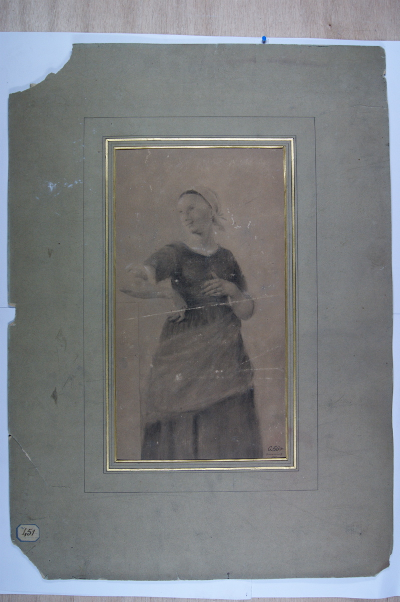 Paysanne bretonne avec coiffe et main sur la hanche. (titre factice)_0