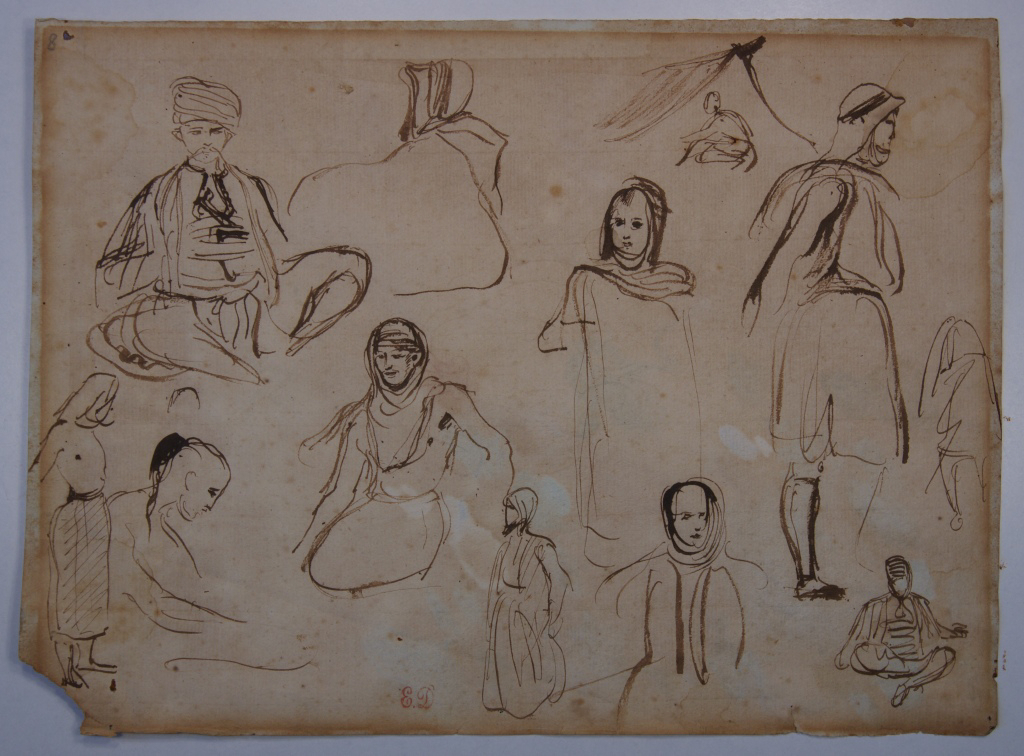 Douze esquisses d'hommes et de femmes en costumes traditionnels.  (titre factice) — Eugène Delacroix