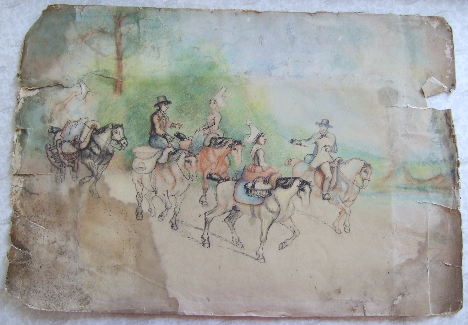 Cinq cavaliers à cheval. (titre factice), Brivet, 19e siècle