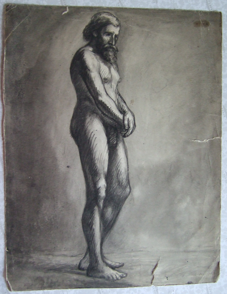 Homme nu debout portant une barbe. (titre factice), Brivet, 19e siècle