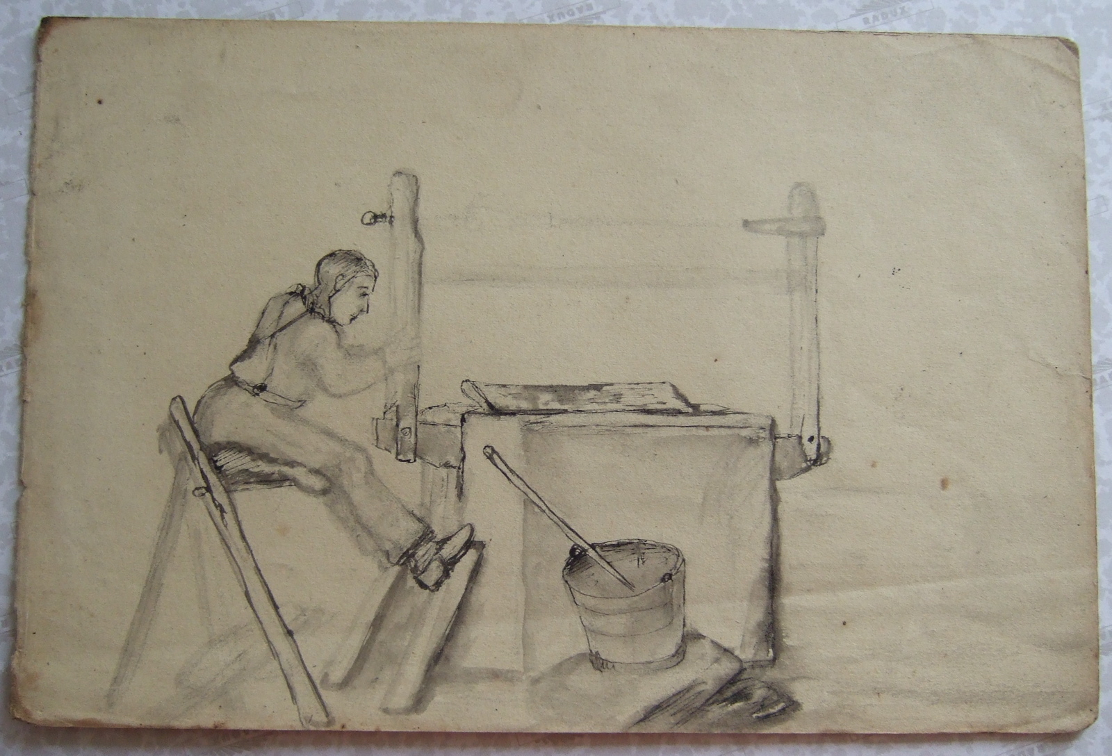 Personnage sciant un bloc de pierre. (titre factice), Brivet, 19e siècle