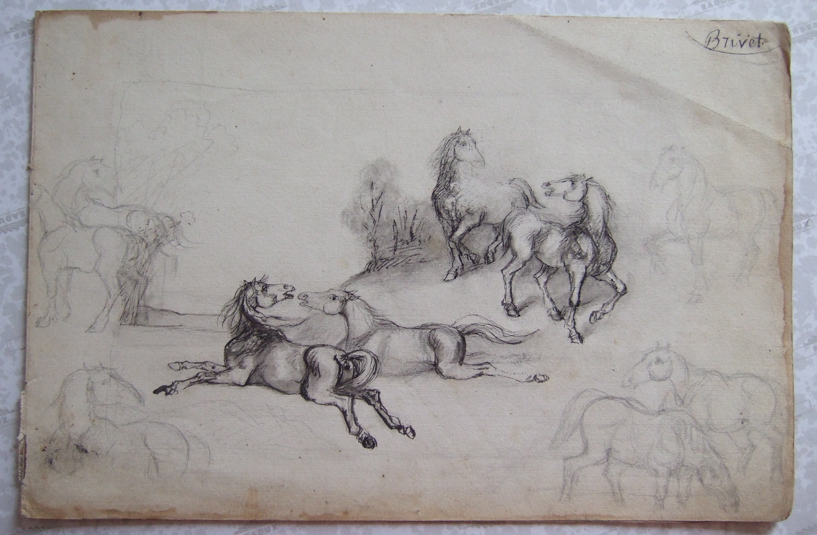 Étude de dix chevaux dont deux galopant. (titre factice), Brivet, 19e siècle