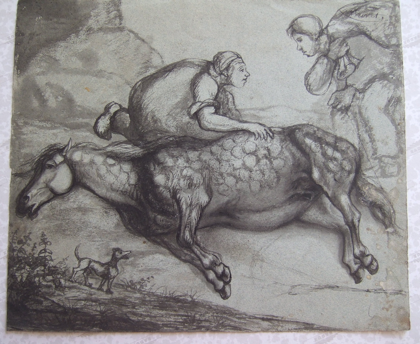 Cheval malade couché et deux personnages. (titre factice), Brivet, 19e siècle