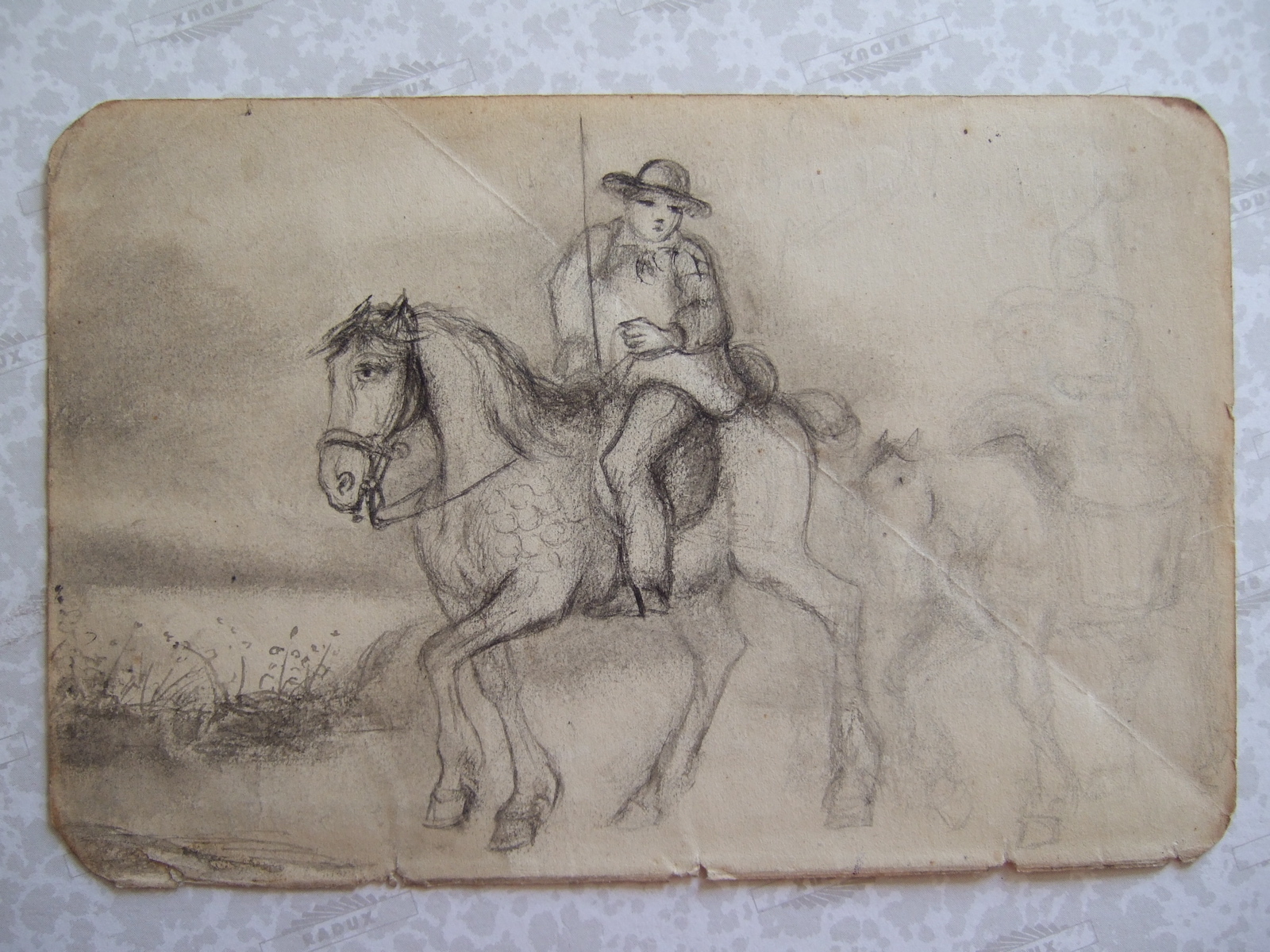 Homme et femme à cheval. (titre factice), Brivet, 19e siècle