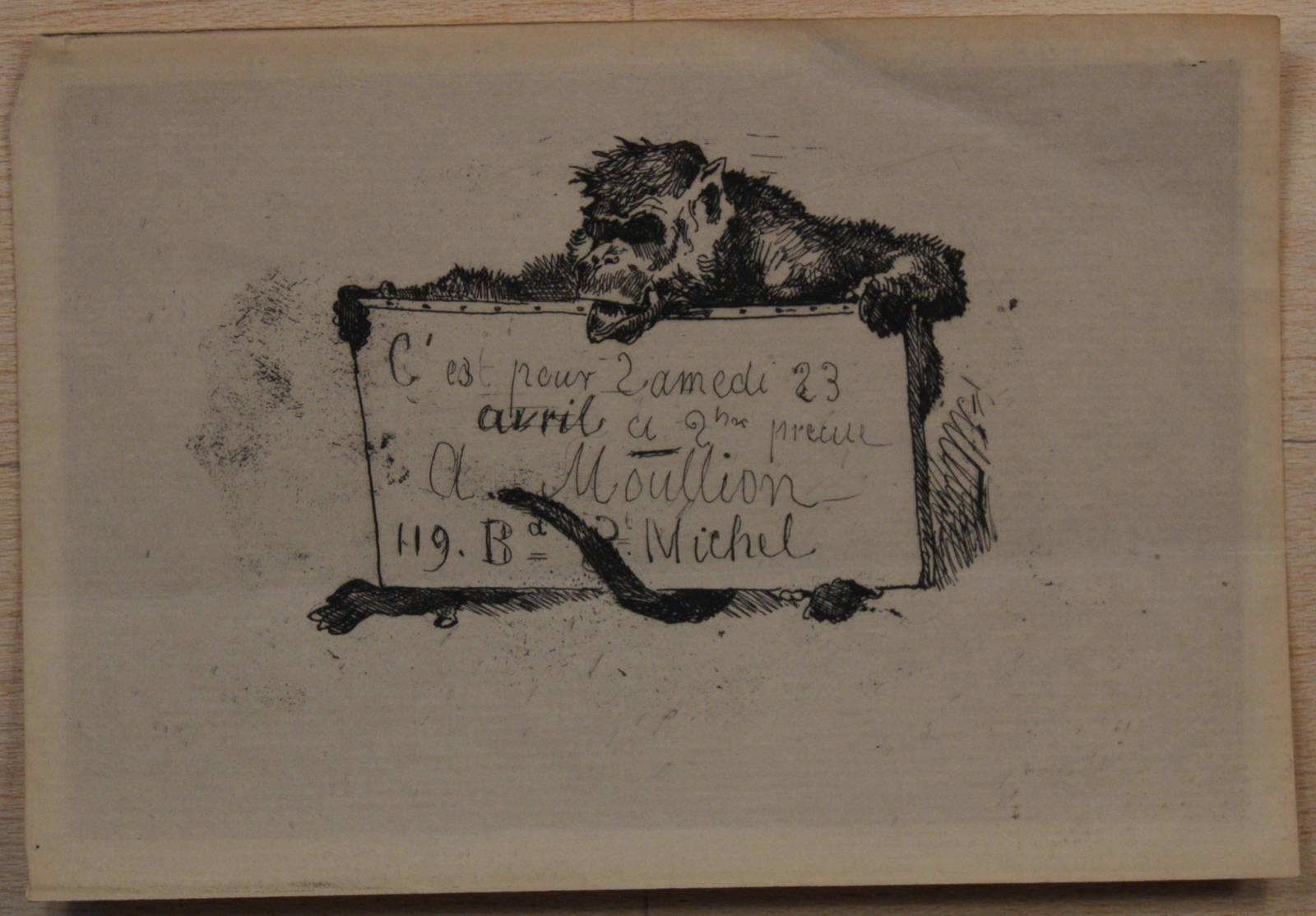 Singe tenant un tableau (1/2) . (titre factice), Emmanuel Lansyer, 19e siècle