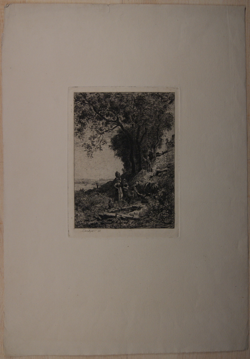 Groupe de cinq femmes au pied d'une source. (titre factice), Emmanuel Lansyer, 19e siècle