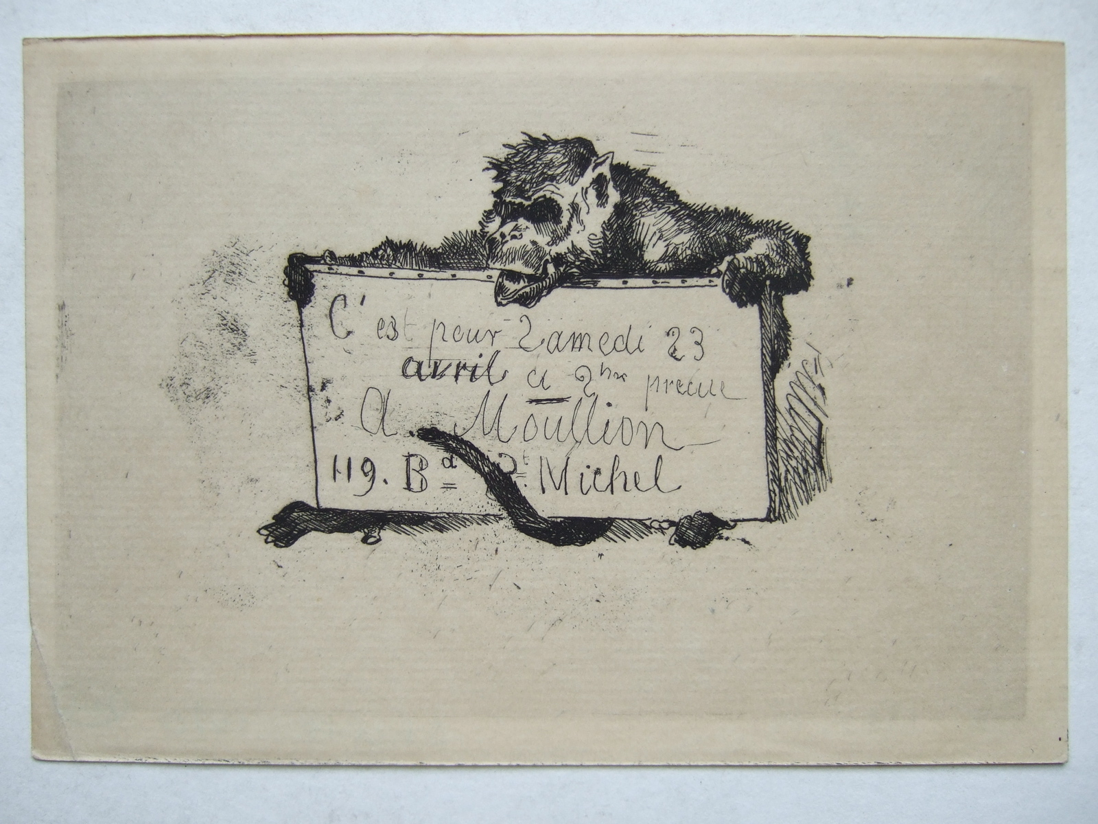 Singe tenant un tableau (2/2). (titre factice), Emmanuel Lansyer, 19e siècle