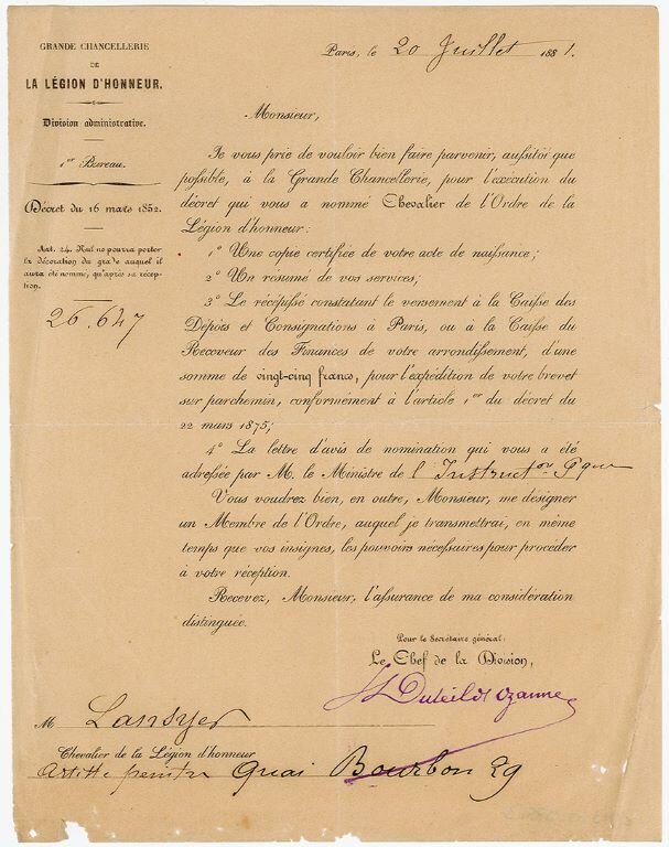 Documents relatifs à la remise de la légion d'honneur à Emmanuel Lansyer (titre factice)_2