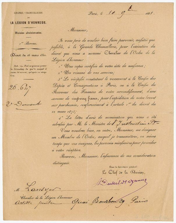 Documents relatifs à la remise de la légion d'honneur à Emmanuel Lansyer (titre factice)_3