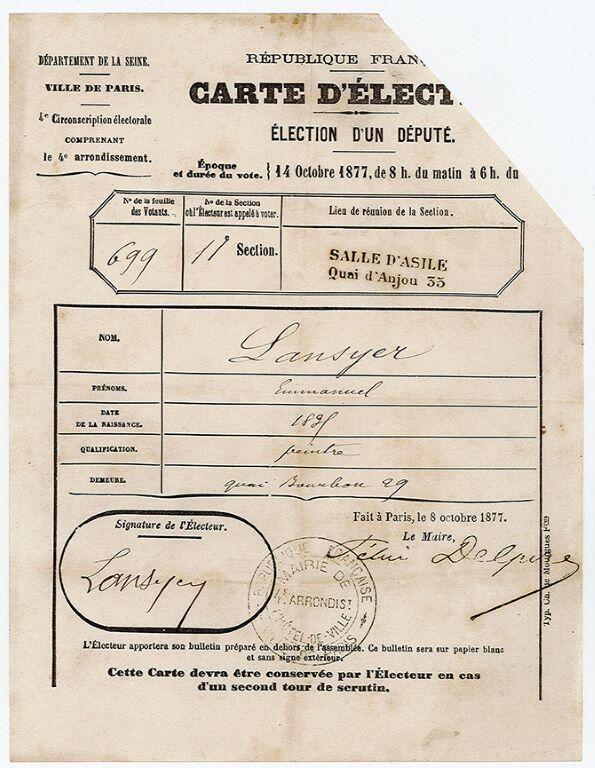 Cartes d'électeur et lettre d'inscription électorale d'Emmanuel Lansyer (titre factice)_1