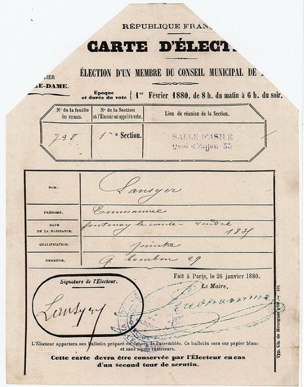 Cartes d'électeur et lettre d'inscription électorale d'Emmanuel Lansyer (titre factice)_2
