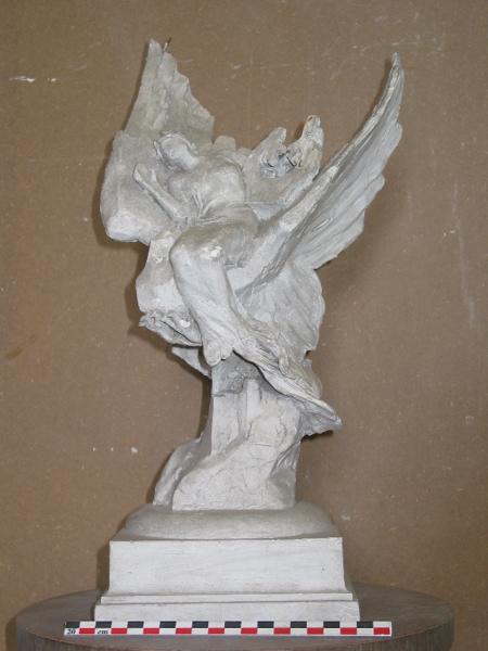 Personnage couronné de lauriers, tenant une lyre, est emmené sur les ailes d'un aigle, Henri Varenne, 4e quart 19e siècle, 1ère moitié 20e siècle