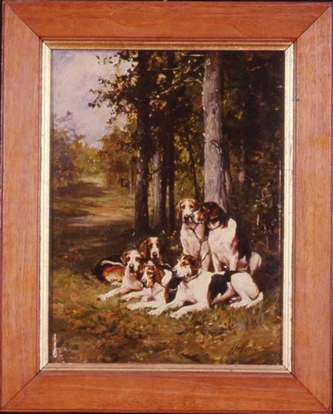 Relais de chiens dans la forêt, Charles Olivier de Penne, 19e siècle