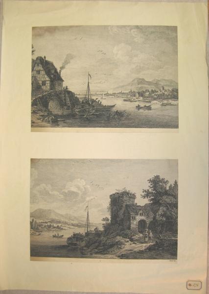 Deux paysages au bord de l'eau, Pierre Charles Canot, 18e siècle