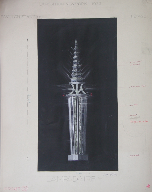 EXPOSITION NEW YORK 1939 /PAVILLON FRANCAIS/ 1 ETAGE / LAMPADAIRE / PROJET 2 (titre inscrit), Serge Roche, 1939