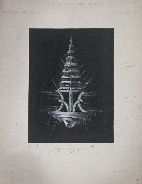 EXPOSITION NEW YORK 1939 / PAVILLON FRANCAIS / 1 ETAGE / APPLIQUE / PROJET 2 (titre inscrit), Serge Roche, 1939
