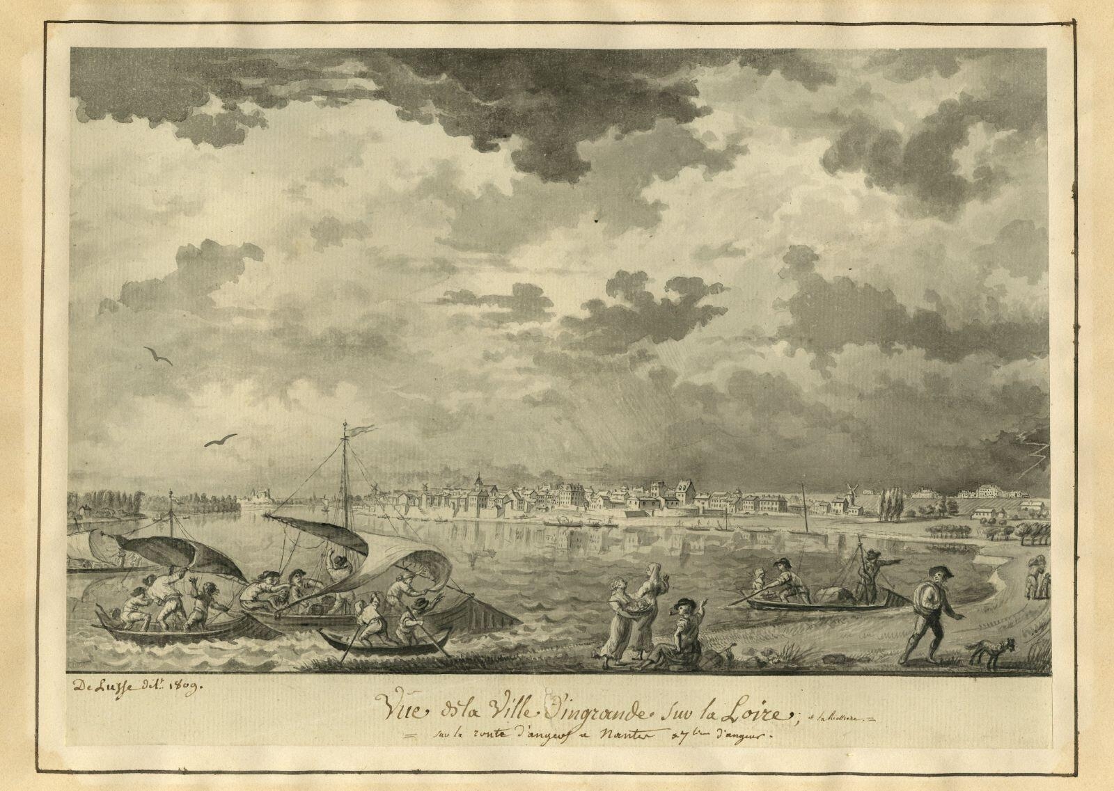 Vue de la Ville d’ingrandes sur la Loire ; la Riottière : / sur la route d’angers a Nantes a lieues d’angers  (titre inscrit)_1