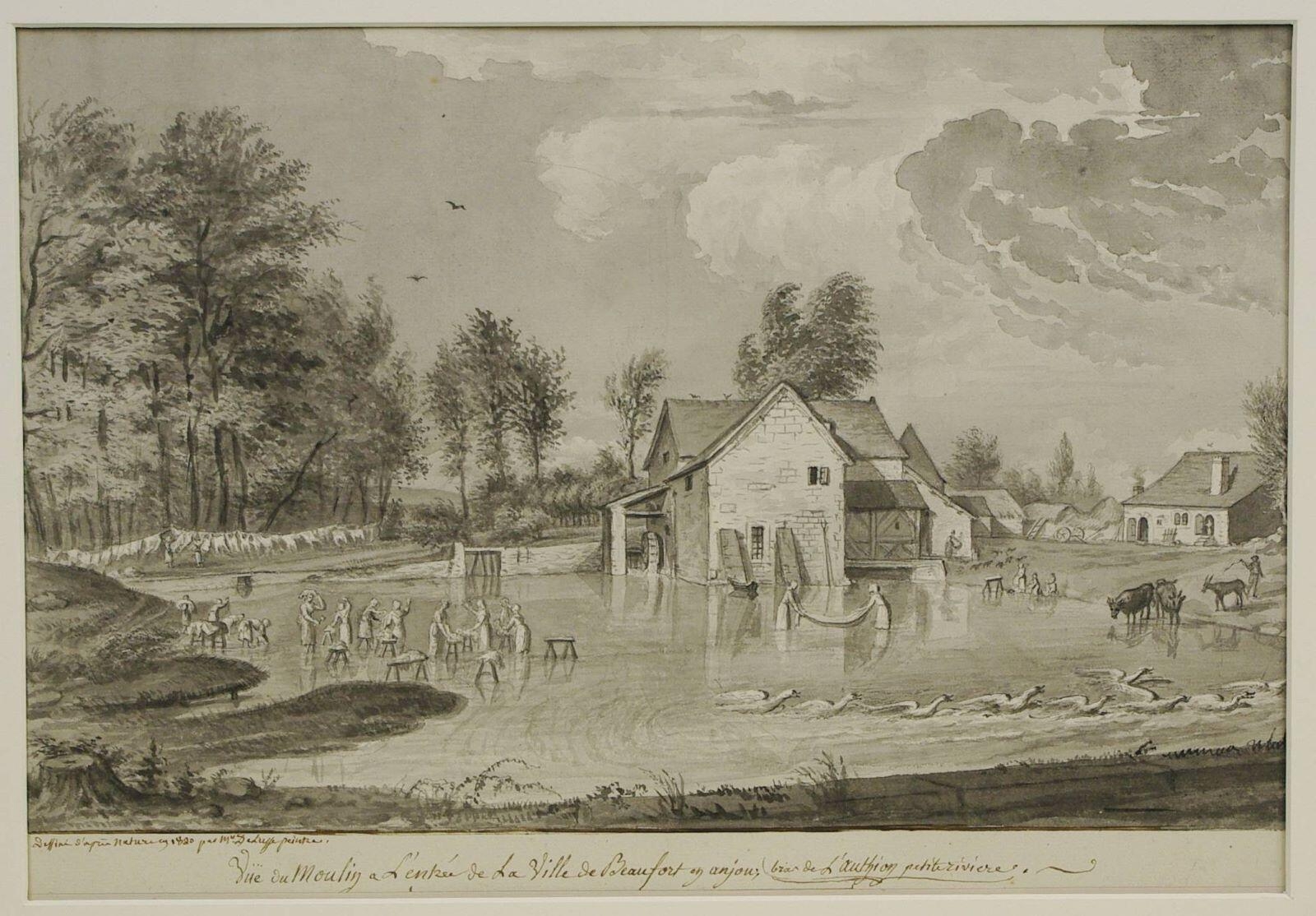 Vue du moulin a l’entrée de la Ville de Beaufort en anjou, (bras de l’Authion petite rivière). (titre inscrit)_0
