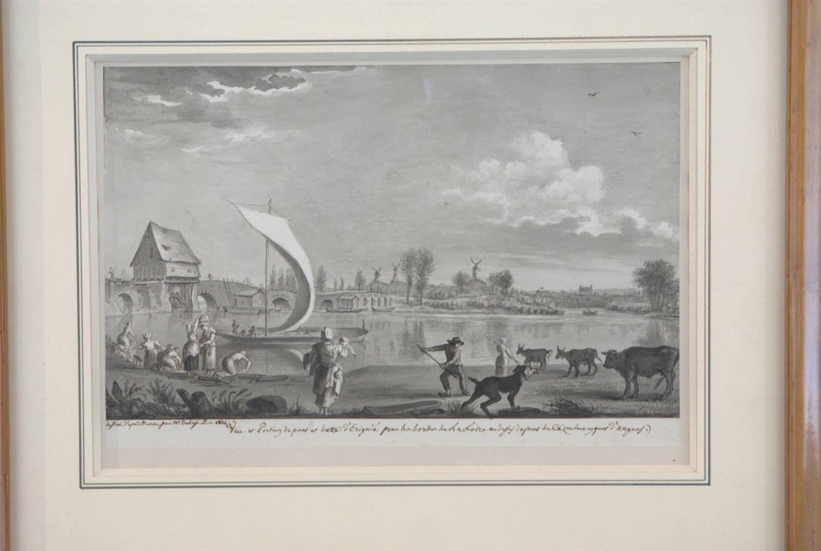 Vue et portion du pont et butte d’Erigné près les bords de la Loire au dessus du pont de Cé (un lieue un quart d’angers). (titre inscrit)_1