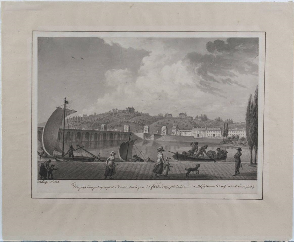 Vue prise d’une portion du pont à Tours sur le quai dit port Louis, près la Loire (l’on découvre la tranchée et ses coteaux voisins). (titre inscrit)_0