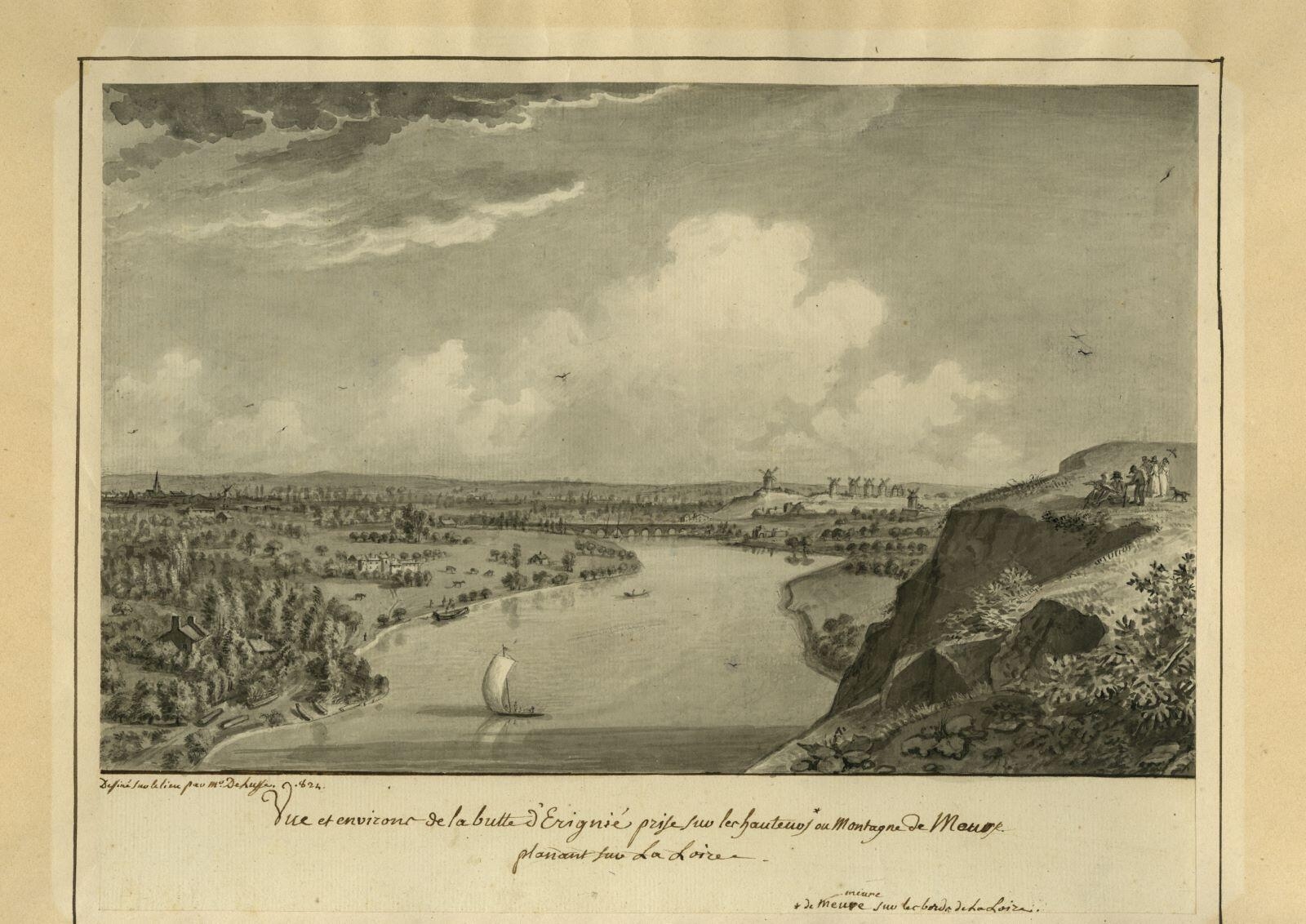 Vue et environs de la butte d’Erignié prise sur les hauteurs ou Montagne de Mauve / planant sur la Loire -/ de meuve, meure sur les bords de la Loire. (titre inscrit)_0