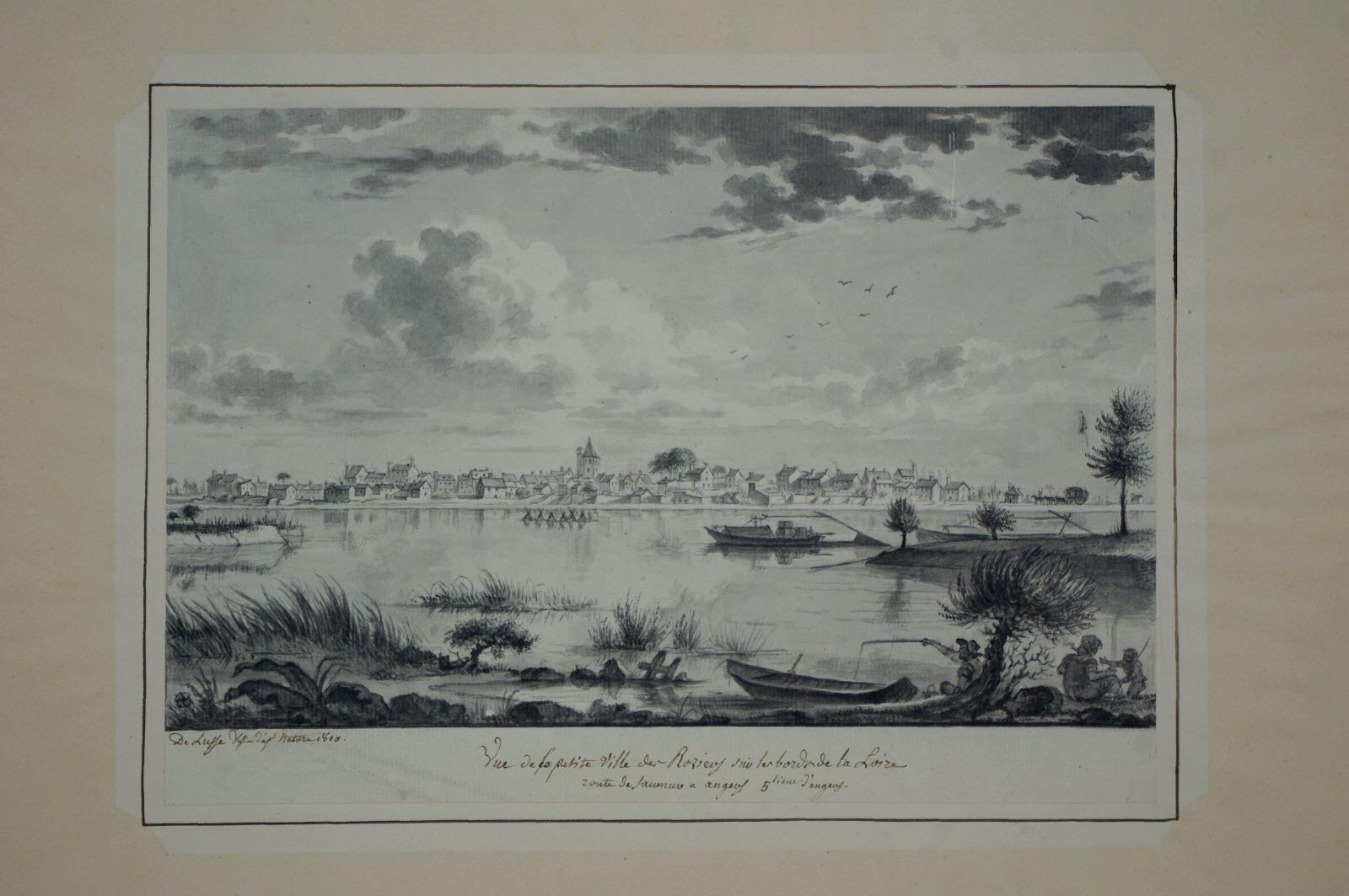 Vue de la petite ville des Roziers sur les bords de la Loire / route de Saumur a angers  5 lieues d’angers. (titre inscrit)_1