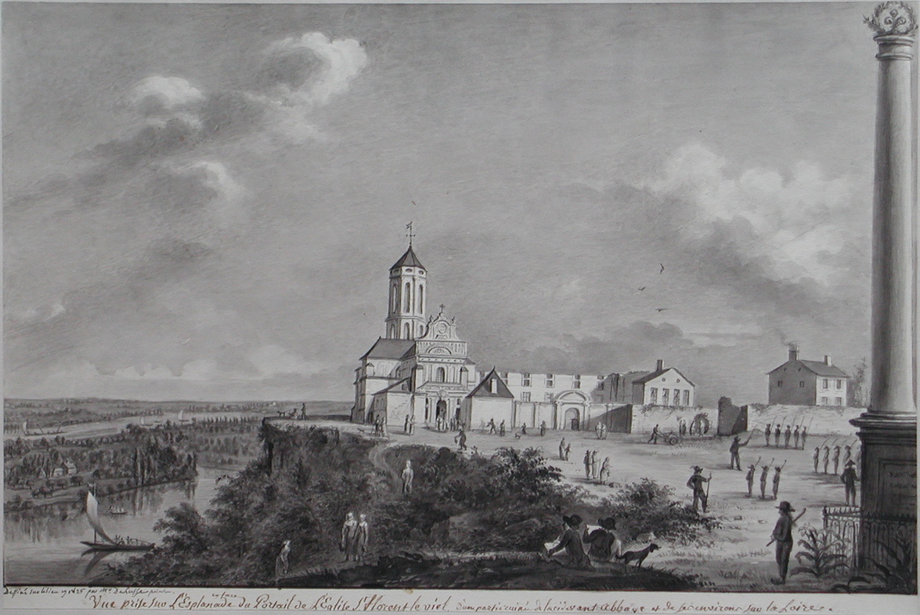 Vue prise sur l’Esplande/ en face / du Portail de l’Eglise de St Florent le viel d’une partie ruinée de la cidevant Abbaye et de ses environs sur la Loire. (titre inscrit)_0