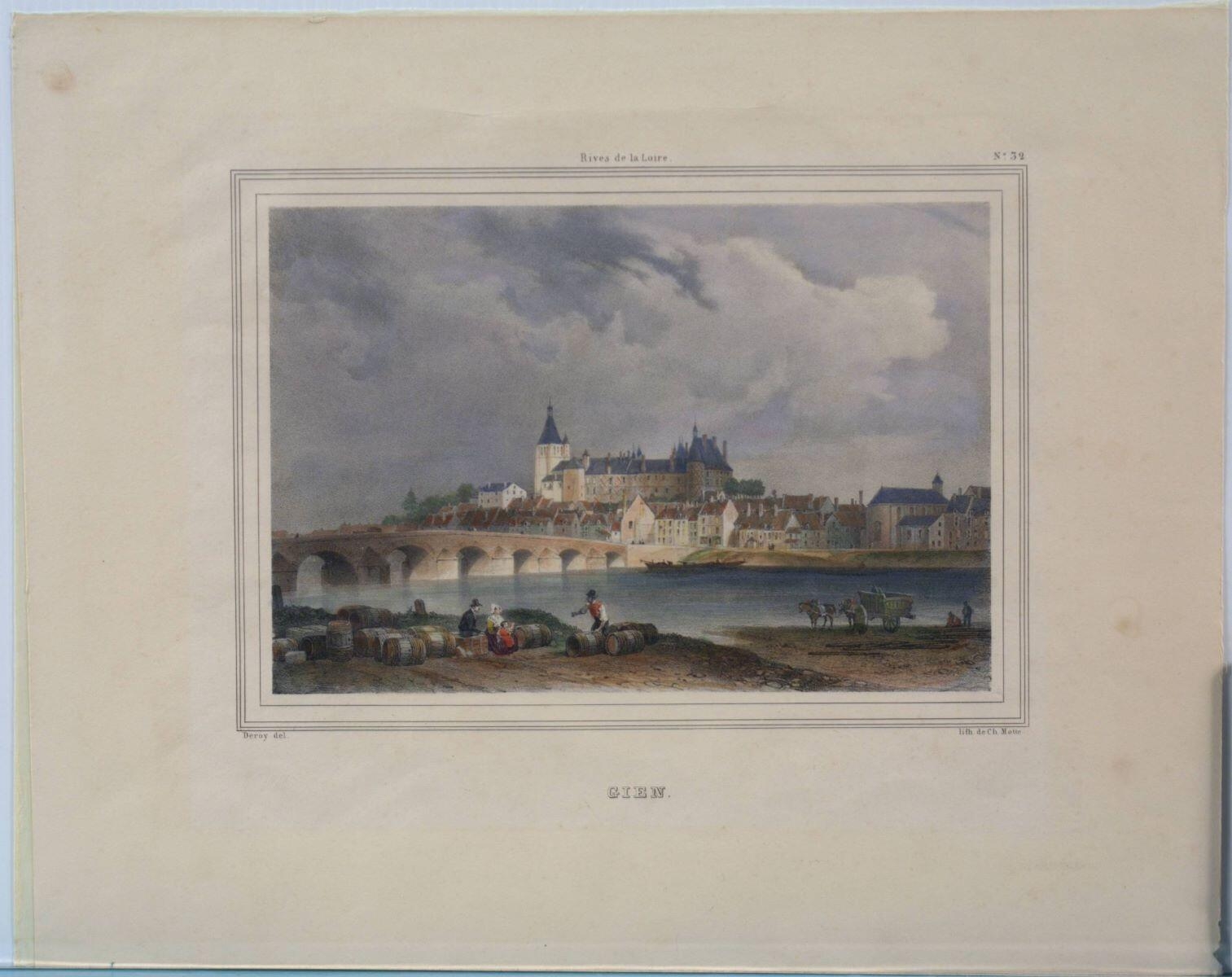 Rives de la Loire / GIEN. (titre inscrit), Isidore Laurent Deroy, 19e siècle
