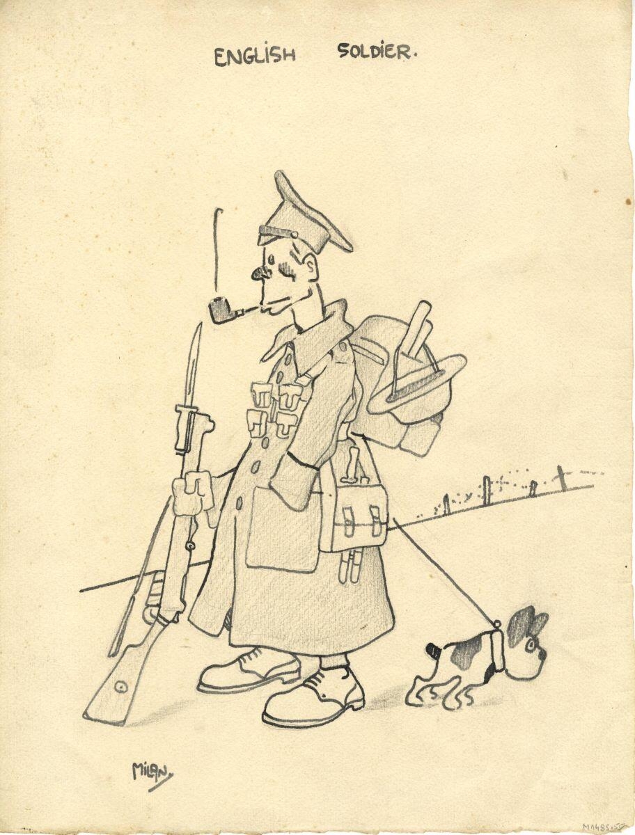 Soldat anglais avec son chien, André Milan, 1914-1918