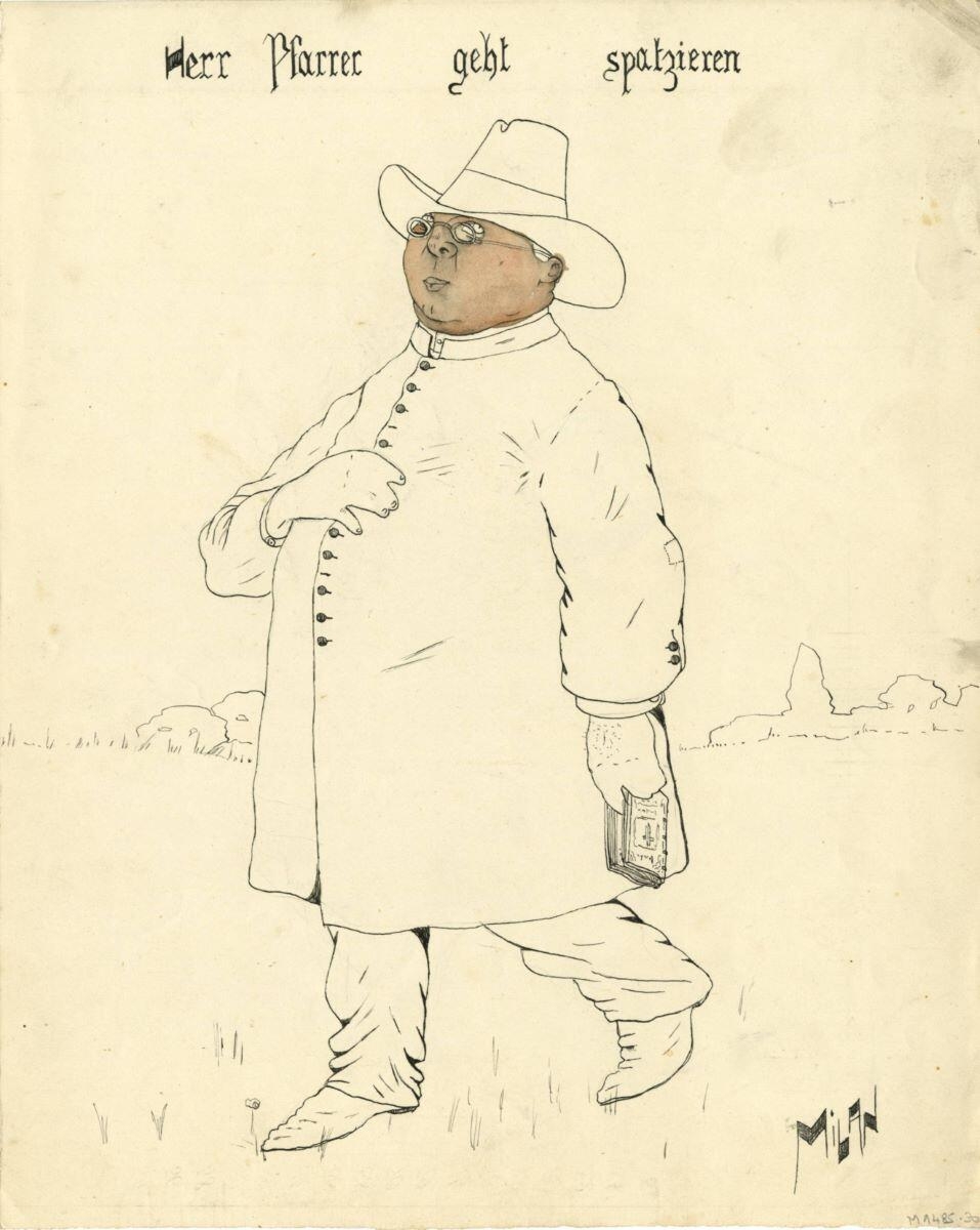" Herr Pfarrer geht spatzieren", André Milan, 1914