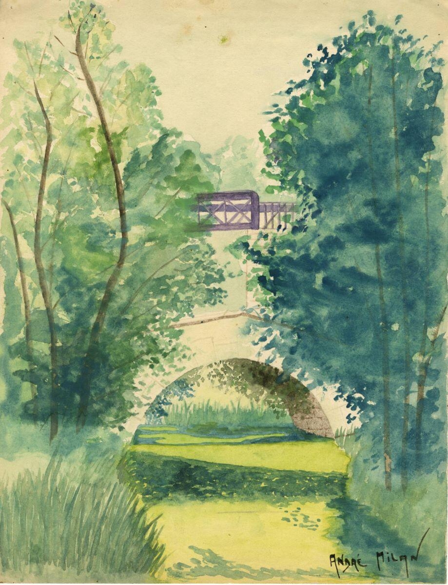 Pont de fer et pont de pierre, André Milan, 1er quart 20e siècle