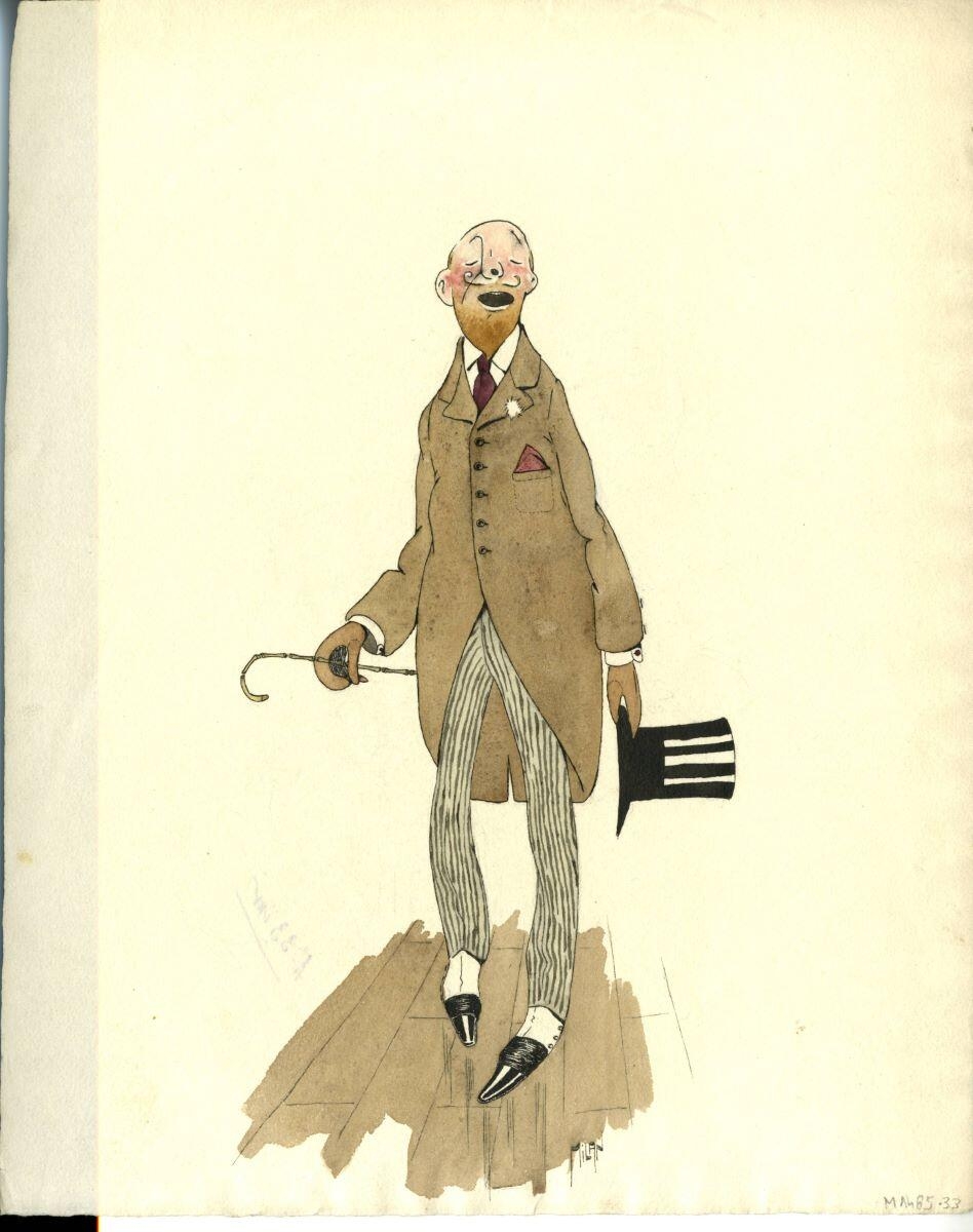 Caricature "L'homme à la jaquette marron", André Milan, 1er quart 20e siècle