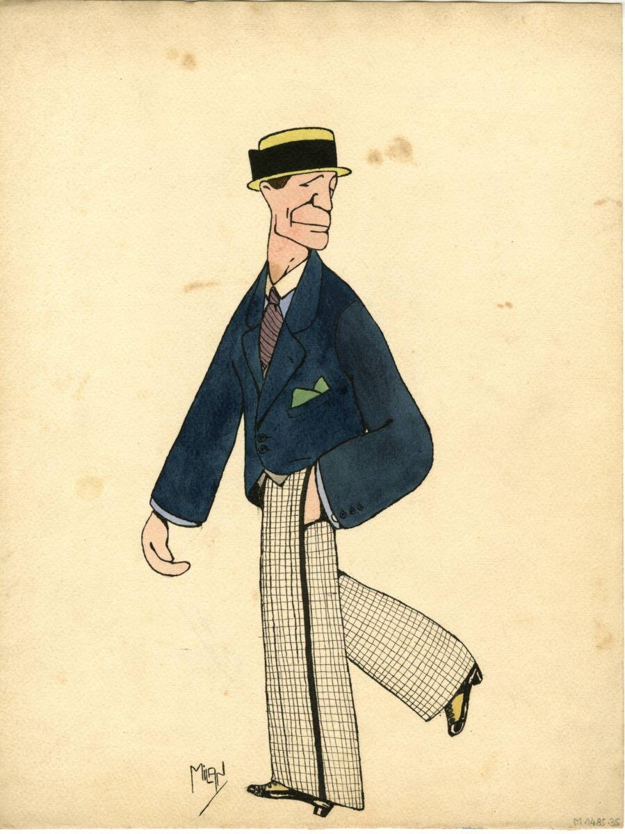 Caricature d'un homme, André Milan, 1er quart 20e siècle