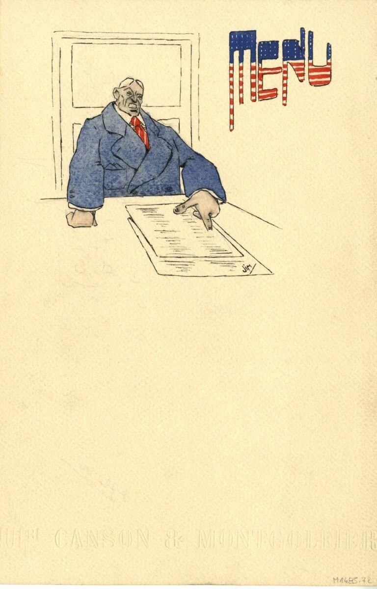 Menu représentant un lecteur de journal, André Milan, 1er quart 20e siècle