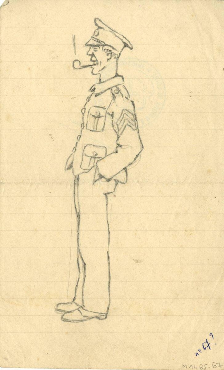 soldat anglais fumant sa pipe, André Milan, 1er quart 20e siècle