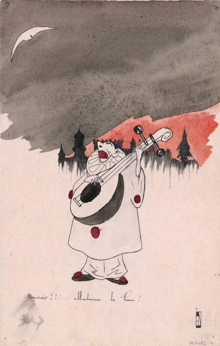 "Bonsoir!!!...Madame la Lune!" (titre inscrit), André Milan, 1er quart 20e siècle
