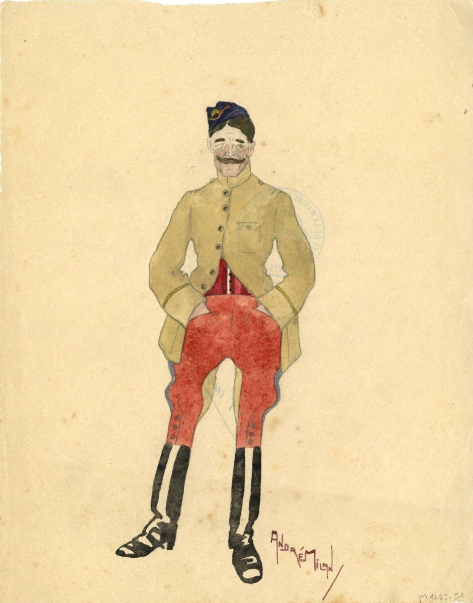 Officier cavalier en tenue fantaisie, André Milan, 1er quart 20e siècle
