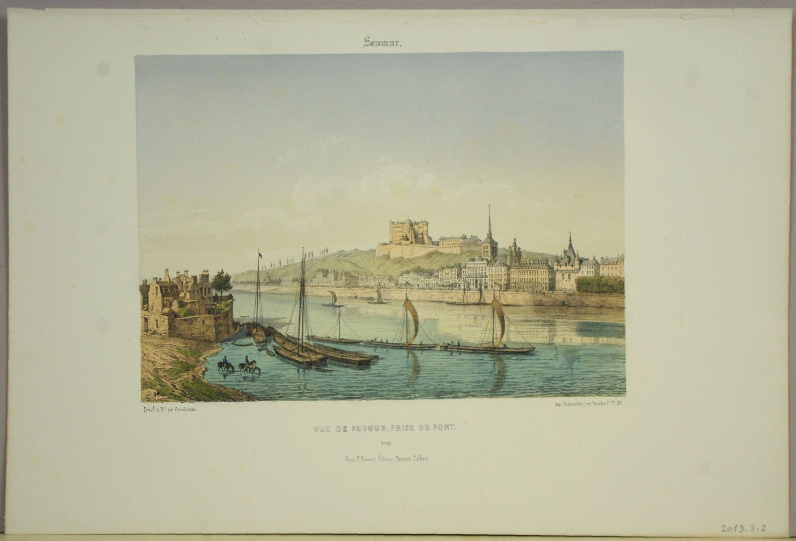 Saumur-Vue de Saumur prise du pont (titre inscrit), Léon Auguste Asselineau, 1854