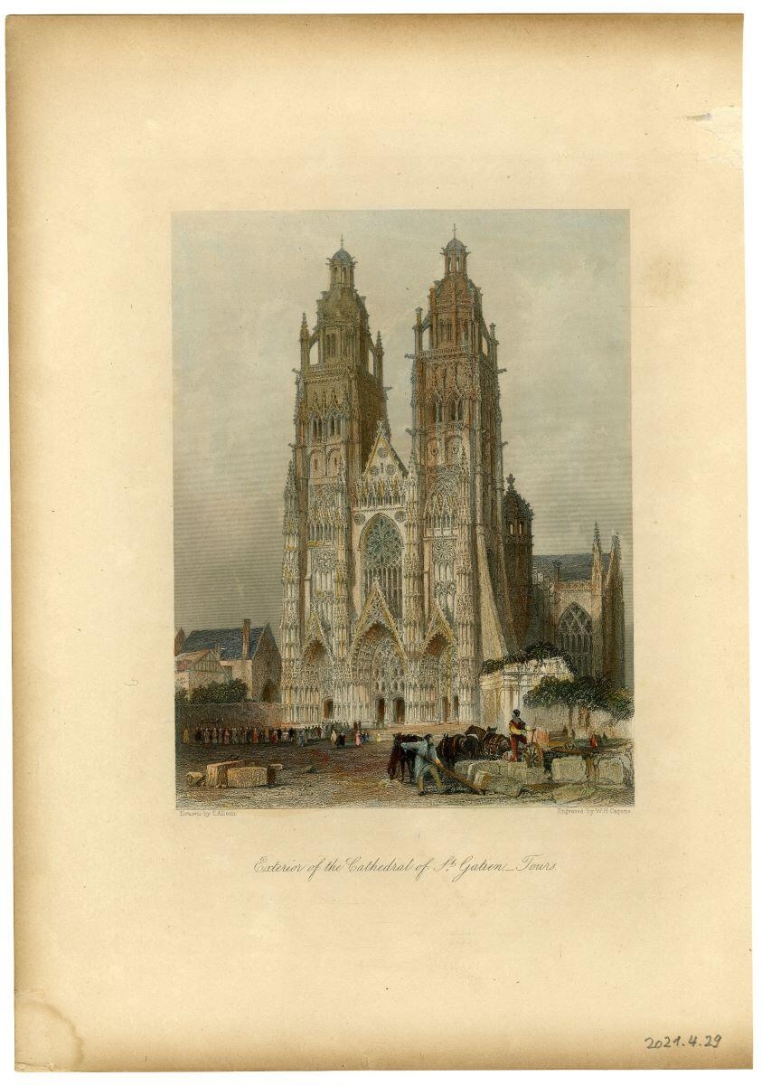 Exterior of the Cathedral of Saint Gatien-Tours (titre inscrit), Thomas Allom, 1ère moitié 19e siècle