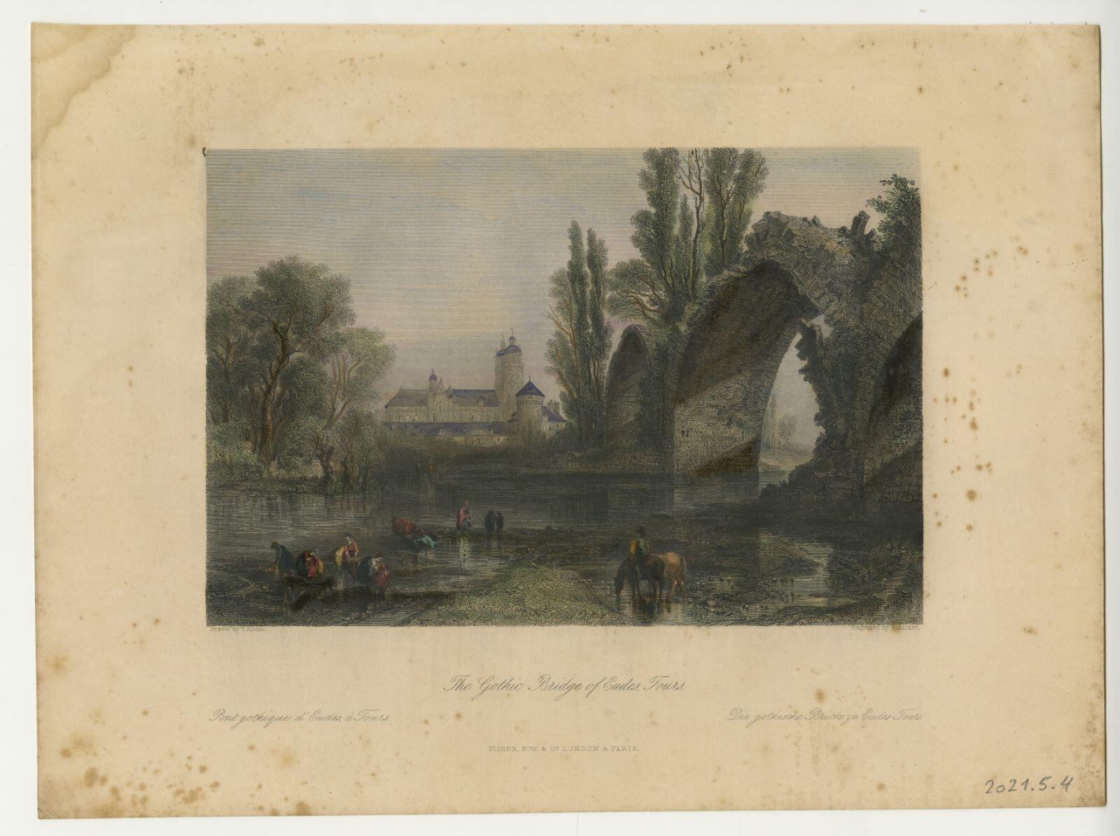 The Gothic Bridge of Eudes, Tours (titre inscrit), Thomas Allom, 19e siècle