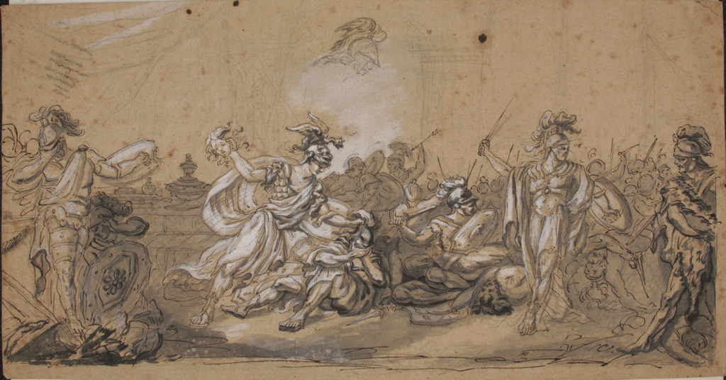 Persée tenant la tête de Méduse pour combattre les habitants de l’île de Sériphe (recto) Etude d'homme casqué (verso)_0