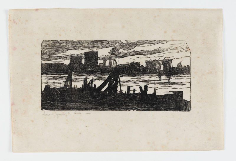Port fluvial et docks (Londres ?) ; ancien titre : Paysage fluvial, Максимильен Люс