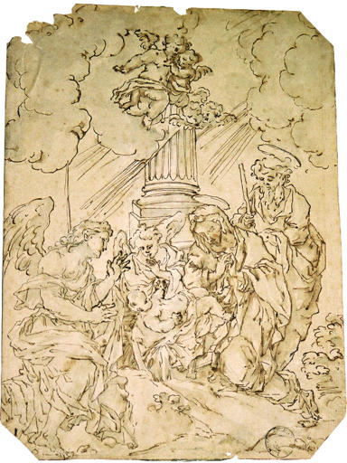 Adoration de l'enfant Jésus par des anges (titre factice), Raymond La Fage, 4e quart 17e siècle