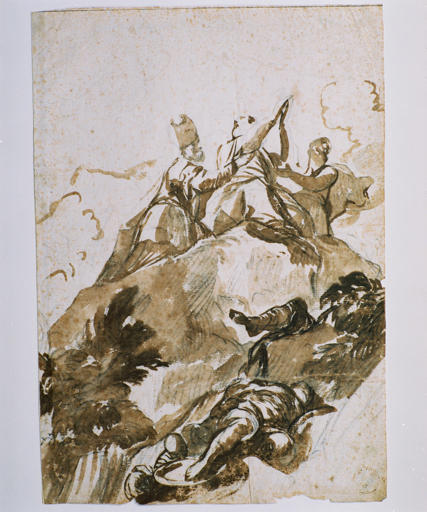 Moïse se faisant soutenir les bras par Aaron et Hur (titre factice), Luca Giordano