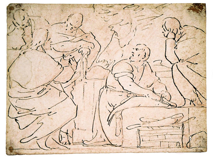Recto : Le Paiement du tribut ; verso : esquisse au crayon d'une Vierge à l'Enfant (titre factice), Luca Giordano