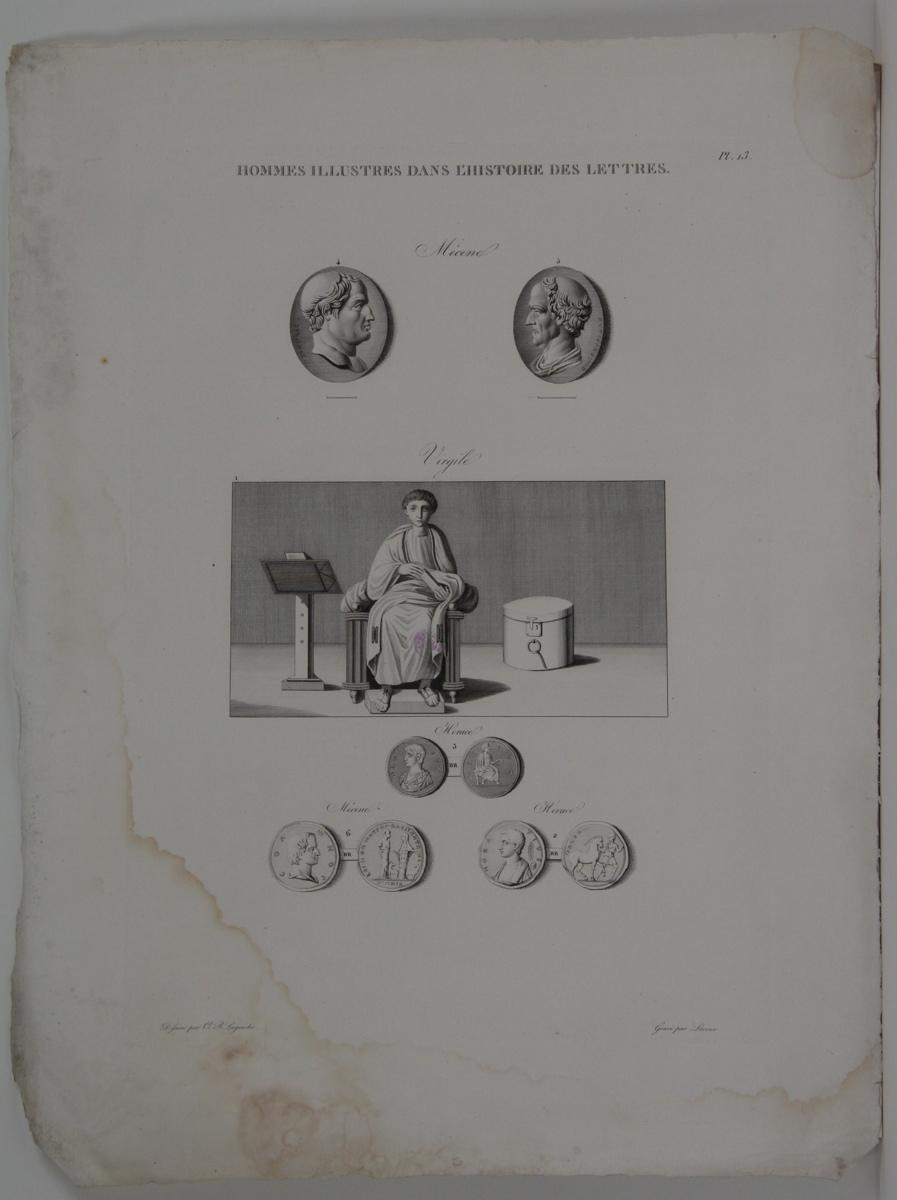 Planches de l'iconographie romaine (pl 13) : Hommes illustres dans l'histoire des lettres : Mécenel, Virgile_0